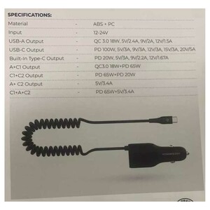 شارژر فندکی فست شارژ ماشین تایپ سی 100 وات پاورولوژی