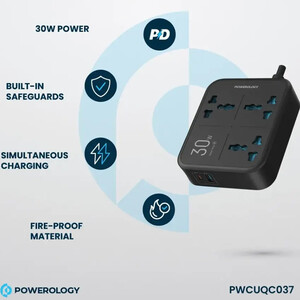 قیمت چند راهی برق با 3 سوکت و پورت تایپ سی و یو اس بی پاورولوژی