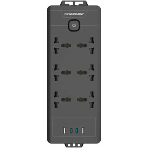 چند راهی و محافظ برق 2500 وات 6 سوکت، 2*USB و 2*تایپ‌سی پاورولوژی PWCUQC034