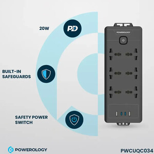 قیمت چند راهی و محافظ برق 2500 وات سوکت، یو اس بی و تایپ سی پاورولوژی