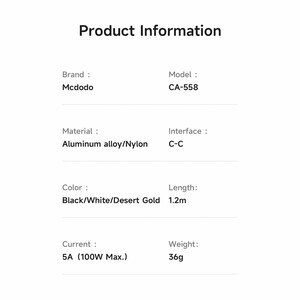 فروش کابل شارژ سریع تایپ سی به تایپ سی 100 وات 5 آمپر مک دودو