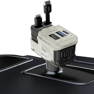 شارژر فندکی فست شارژ ماشین تایپ سی و یو‌اس‌بی 120 وات با کابل جمع شونده لایتنینگ مکسول