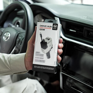 قیمت شارژر فندکی فست شارژ ماشین تایپ سی و یو‌اس‌بی 120 وات با کابل جمع شونده لایتنینگ مکسول