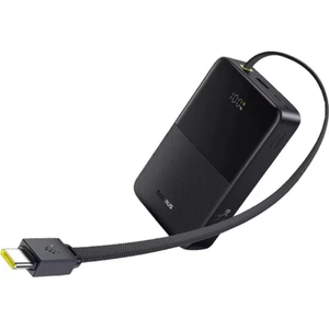 کیفیت پاوربانک فست شارژ تایپ سی و یو اس بی باسئوس با کابل تایپ‌سی متصل و نمایشگر دیجیتالی