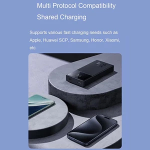 فروش پاوربانک 20000 میلی‌آمپر یو اس بی و تایپ سی با کابل تایپ‌سی و لایتنینگ 22.5 وات بیسوس