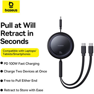 کابل فست‌شارژ دو سر تایپ سی به تایپ‌سی 100 وات بیسوس