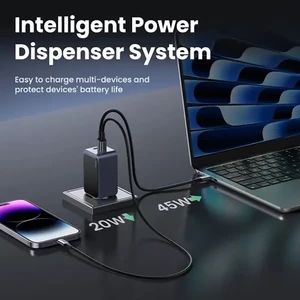 بهترین شارژر دیواری 65 وات یوگرین با دو پورت تایپ سی و یک پورت یو اس بی