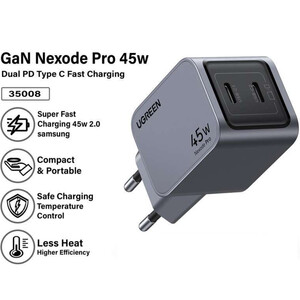 فروش شارژر دیواری اصلی فست شارژ دو پورت تایپ سی یوگرین