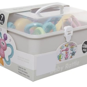ست جغجغه و دندانگیر نوزادی7 عددی مدل صندوقی سایز بزرگ Baby Rattle