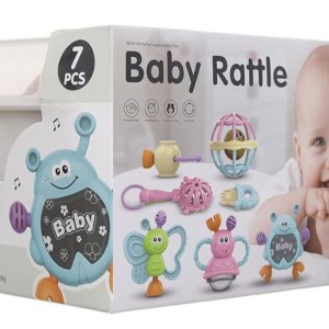 ست جغجغه و دندانگیر نوزادی7 عددی مدل صندوقی سایز بزرگ Baby Rattle