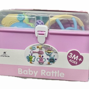 ست جغجغه و دندانگیر نوزادی7 عددی مدل صندوقی سایز بزرگ Baby Rattle