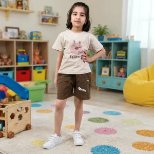 ست تیشرت و شلوارک دخترانه مدل هیوا کد002 رنگبندی مطابق تصویر