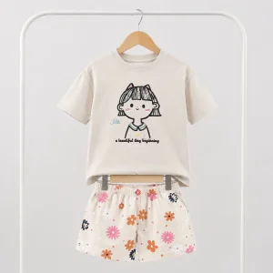 ست تیشرت وشلوارک دخترانه مدل تارا کد003، رنگبندی مطابق تصویر