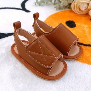 پاپوش نوزادی مدل صندل چسبی رنگ شتری