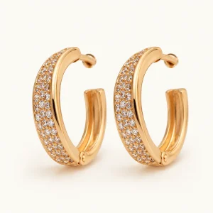 گوشواره زنانه ژوپینگ مدل حلقه ای نگین دار