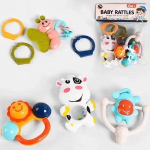 ست جغجغه و دندانگیر نوزادی 4 عددی با دستگیره آویز baby rattles