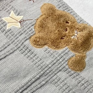 پتو بافت کلاهدار توکرکی طرح خرس تدی و ستاره ماماسی Mama See