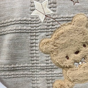 پتو بافت کلاهدار توکرکی طرح خرس تدی و ستاره ماماسی Mama See