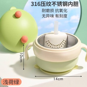ظرف غذا استیل عایق دار دسته دار چسبان دارای نی نوشیدنی bowl