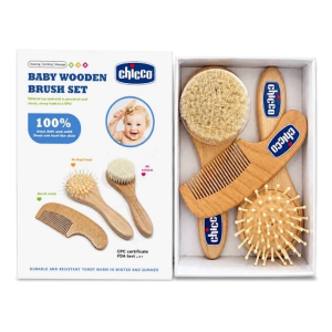 ست شانه و برس سه تکه چوبی نوزادی chicco