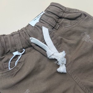 شلوارک کتان نسکافه ای تیره کم زاپ کمرکش نوزادی