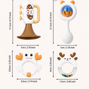 ست جغجغه و اسباب بازی چهار عددی نوزاد مدل Baby Rattle طرح حیوانات