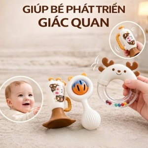 ست جغجغه و اسباب بازی چهار عددی نوزاد مدل Baby Rattle طرح حیوانات