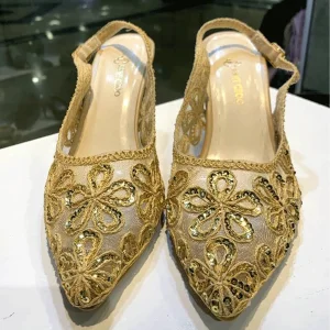صندل مجلسی زنانه پاشنه‌دار مدل توری پولک‌ دوزی،رنگ مطابق تصویر