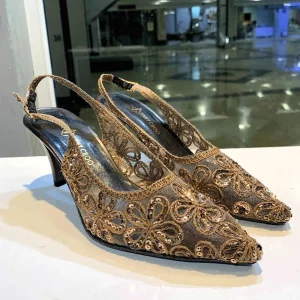 صندل مجلسی زنانه پاشنه‌دار مدل توری پولک‌ دوزی کد02،رنگ مطابق تصویر