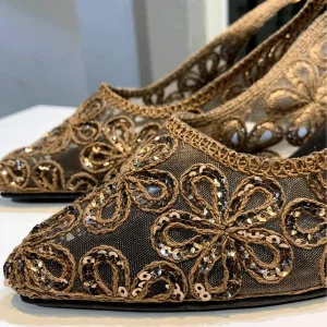 صندل مجلسی زنانه پاشنه‌دار مدل توری پولک‌ دوزی کد02،رنگ مطابق تصویر