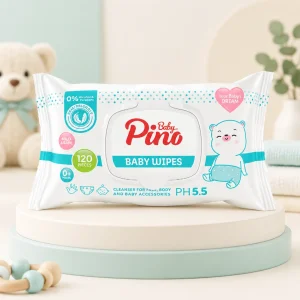 دستمال مرطوب آنتی باکتریال صورت و بدن نوزادی 120عددی پینو بیبی pino babyمل