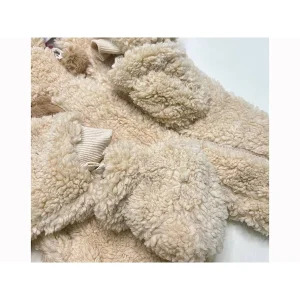 کاپشن سرهمی کلاهدار تدی نوزادی نسکافه ای روشن با دستکش و پاپوش طرح sirvan از برند پاپو papo