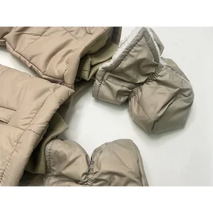 کاپشن سرهمی کلاهدار توکرکی نوزادی طرح خرس با دستکش و پاپوش