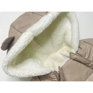 کاپشن سرهمی کلاهدار توکرکی نوزادی طرح خرس با دستکش و پاپوش