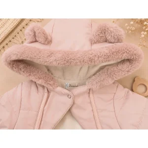 کاپشن سرهمی (اورال) به همراه پاپوش و دستکش طرح تدی صورتی رنگ