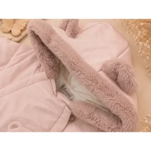 کاپشن سرهمی (اورال) به همراه پاپوش و دستکش طرح تدی صورتی رنگ