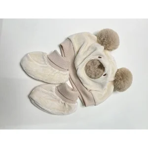 سرهمی مخمل با ژیله و کلاه و پاپوش مخمل نوزادی طرح تدی AVIN از برند پاپو papo
