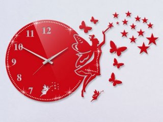 ساعت دیواری فانتزی فرشته نگیندار قرمز