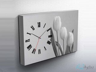 ساعت دیواری تابلوای طرح لاله سیاه سفید