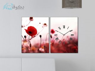 ساعت دیواری تابلو ای دو تکه طرح لاله وحشی