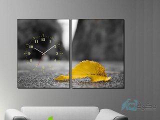 ساعت دیواری تابلو ای دو تکه طرح برگ