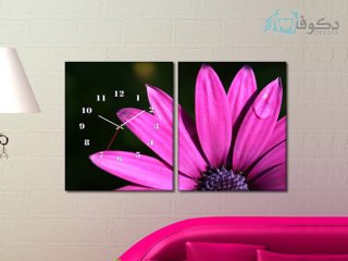 ساعت دیواری تابلو ای دو تکه طرح گل صورتی