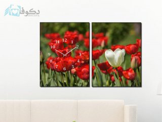 ساعت دیواری تابلو ای دو تکه طرح لاله
