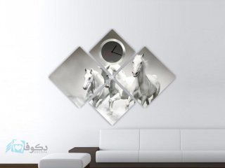 ساعت دیواری تابلوای 4 تکه مدل اسب