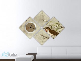 ساعت دیواری تابلوای 4 تکه طرح پرنده