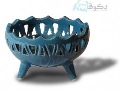 کاسه سفالی آبی رنگ با سه پایه