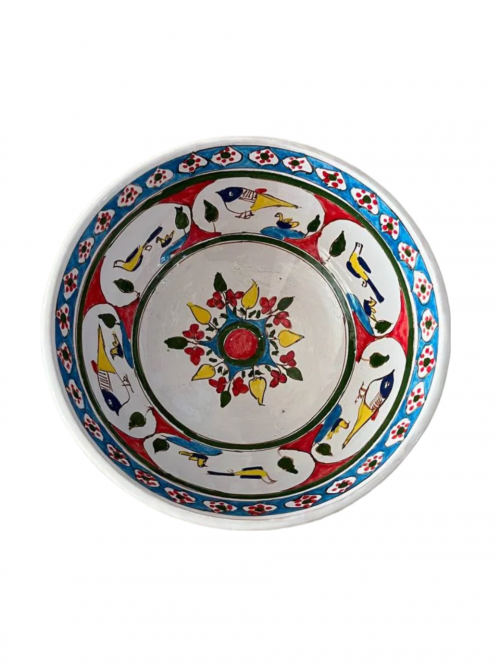کاسه سفالی مند طرح پرنده