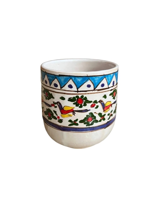 لیوان سفالی مند طرح پرنده
