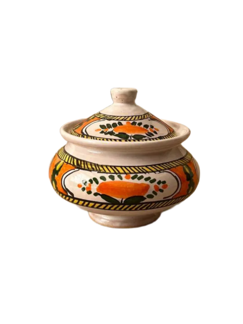 قندان سفالی مند طرح گل نارنجی