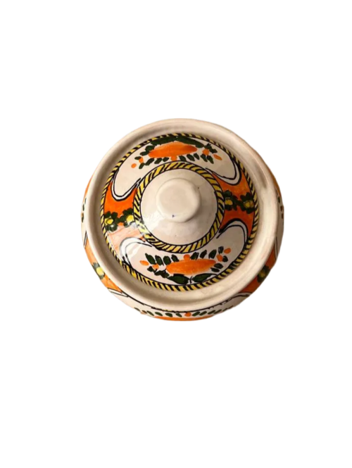 قندان سفالی مند طرح گل نارنجی